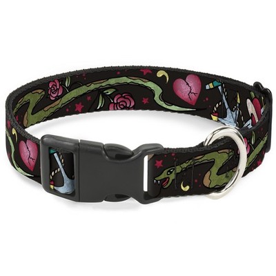 Plastic Clip Collar Live Hard Die Young CLOSE-UP Black NARROW-Medium (US IMPORT)