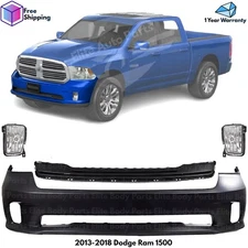 Front Bumper Cover Fascia & Fog Light Assembly Kit For 2013-2018 Dodge Ram 1500