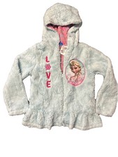 Disney Frozen Elsa Light Blue Fuzzy Plush Hooded Jacket Girls Size 6