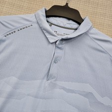 Under Armour HeatGear Polo Shirt Mens XL Blue Graphic Performance Golf Loose Fit