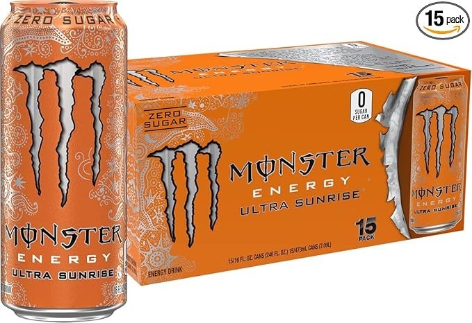 Monster Energy Ultra Sunrise, Sugar Free Energy Drink, 16 Fl Oz Pack of 15 New