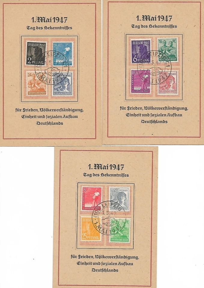 3 Erinnerungskarten 1 Mai 1947 Tag des Bekenntnisses Leipzig Stempel ; 62596 - Bild 1 von 2