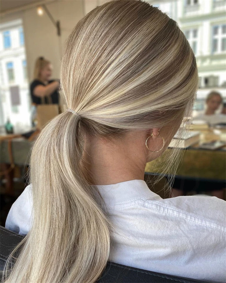 Парики из натуральных волос на шнуровке пепельно-коричневые с платиновыми светлыми бликами 18 дюймов - Изображение 3 из 4