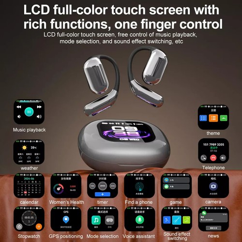 Open-Ear Bluetooth 5.4 Headphones Wireless Earbuds Sport Headset Touch Screen - Picture 17 of 30
