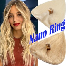 100 Remy Human Hair Thick Full Head Nano Ring Rings Loop Beads Extensions Blond