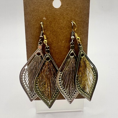 Lot of 2 Pairs Vintage Thread Wrapped Earrings Metallic String Art Dangles Artsy