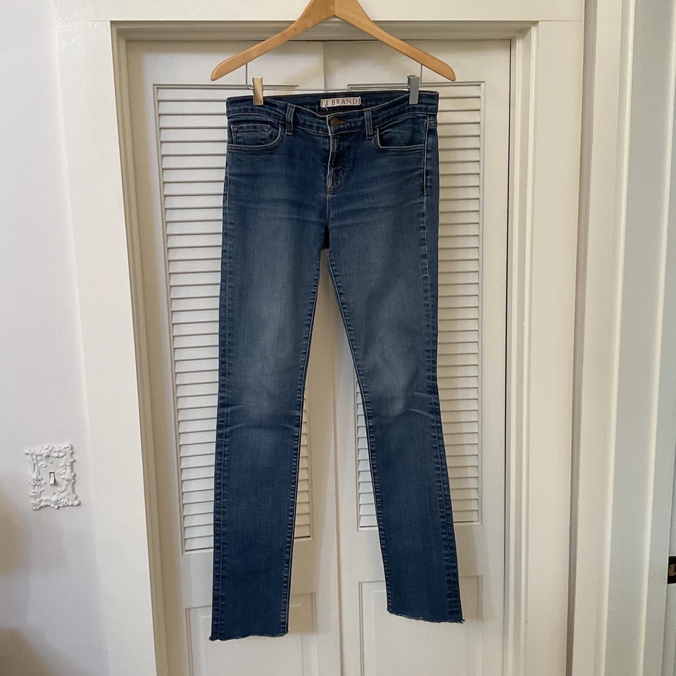 J Brand Women' Aruba Skinny Straight Jeans Blue Medium Wash Denim Raw Hem, Sz 29 - Image 2 of 4