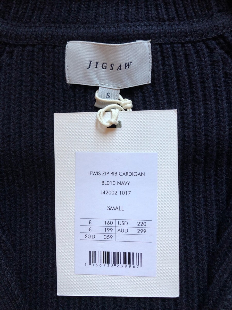 Jigsaw Jumper Small UK10 Zip Front Rib Knit Navy Wool/Cotton Blend New AW21  £160 | eBay UK