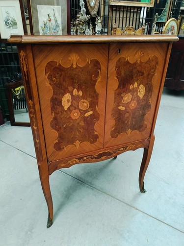 Mobile bar in mogano e bois de rose stile Napoleone III h 101 cm fondo a spe... - Foto 3 di 7