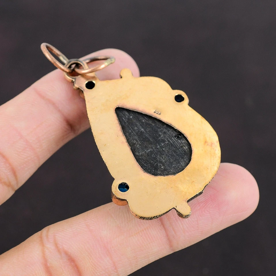 Pingente de aniversário de cobre quartzo tanzanita pedra preciosa concha de pera abalone - Imagem 4 de 4