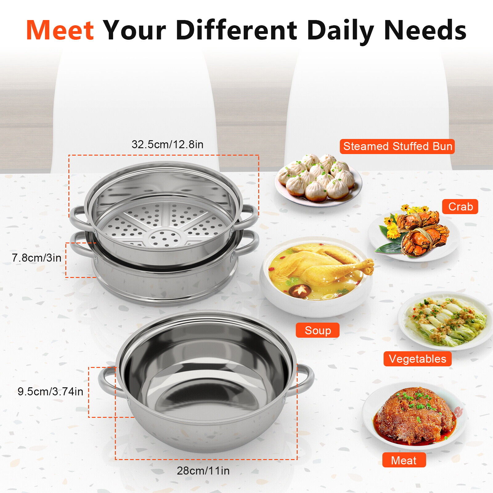 3 Tier Stainless Steel Steamer Pot For Cooking With Stackable Pan Insert,  Food Steamer, Vegetable Steamer Cooker, Steamer Cookware Pot/Saucepan with