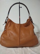 Sergio Rossi Large Brown Pebbled Soft Leather Hobo Handbag With Wooden Handle
