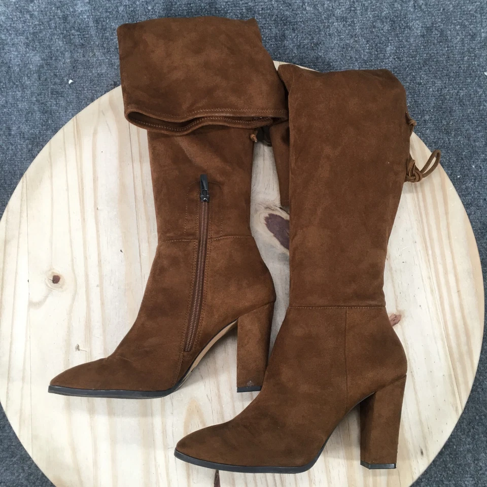 Vince Camuto Botas Mujer 9 M Tapley Alto Sobre La Rodilla Marrón Gamuza Tacones Cremallera Foto 2 de 4