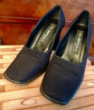 VIA SPIGA Size 51/2 Pumps in Black Fabric Made In ITALY Square Toe 3.25"