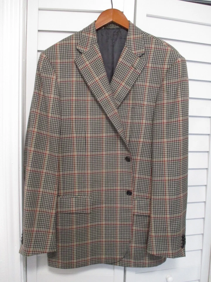Corneliani Leader brown plaid virgin wool cashmere blazer coat jacket 56 46L - Image 2 of 4