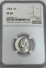 1964 NGC PF69 Proof Thomas Jefferson Nickel 5c Excellent Eye Appeal White Label