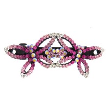 Two Butterfly Hair French Metal Barrette Clasp Clip Austrian Crystal Rhinestone