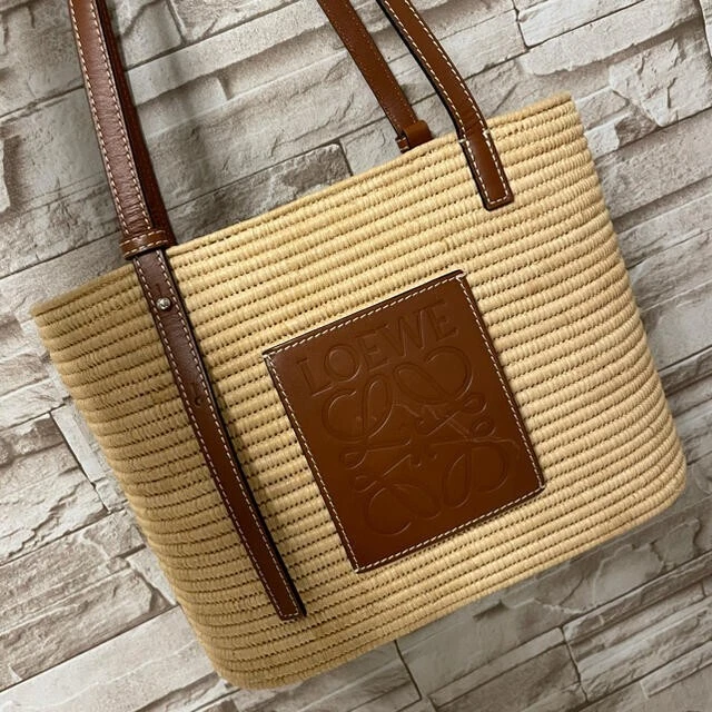 Small Square Basket bag in raffia and calfskin