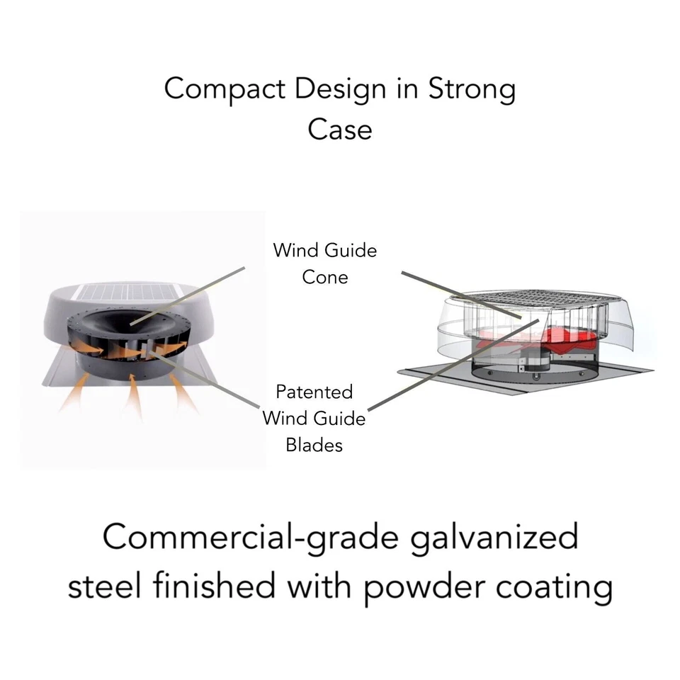 25 watt solar roof vent attic extraction exhaust fan + 6 eave intake vents free - image 4 of 4