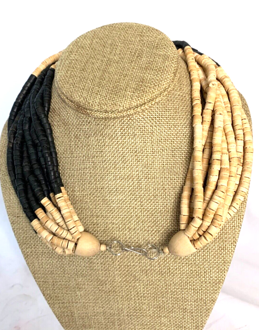 Necklace Multi 12 Strand Tribal Shell Wood Black … - image 5