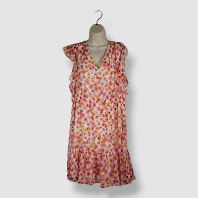 DKNY Women's White Floral-Print Ruffle-Sleeved Dress Size 16