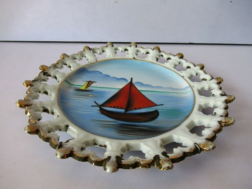 Vintage Ship Porcelain Plate Lattice Edge Supreme China Made In Japan Decorati"F - Picture 5 of 7
