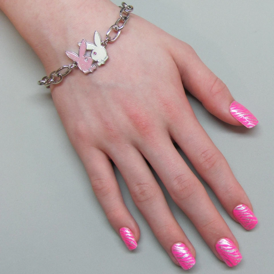 Playboy Bracelet Kissing Bunny Charm Logo Pink Silver Play Boy NWT NIB y2k NOS - Image 3 of 4