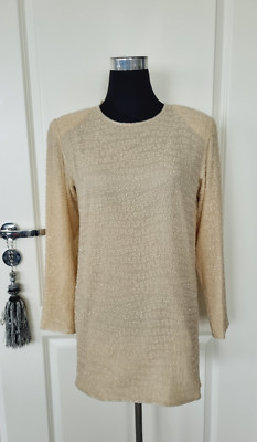 Entzückende edle Elegance 100% Seide Bluse Tunika Gr. S  / 36 beige m Steinchen