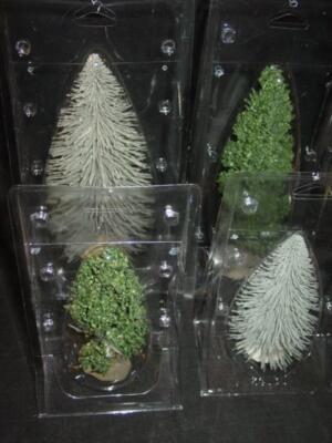 (4) Lemax Village Trees - (2) SNOWY SPRUCE & (2) HEMLOCK Christmas - 9'' & 6'' NEW