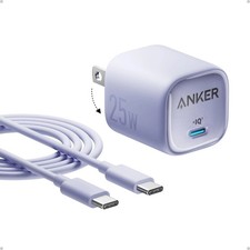 Anker 25W USB C Charger Block, Compact and Foldable, 1pack with cable, Mauve