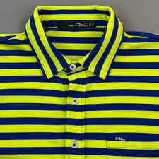 RLX Ralph Lauren Polo Shirt Mens Medium Green Striped Performance Pocket Golf