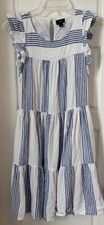 J.CREW Women's Striped Cotton Sundress, Size 00, White W/ Blue Stripes