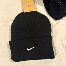 Nike Unisex Kids Black Knit Beanie Hat One Size Embroidered Logo