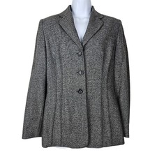 Ann Taylor Womens 100 Wool Gray Blazer Jacket Size 8 Button Closure Classy