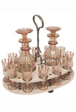 Antique French Cut Crystal Glass Cordial & Decanters Tantalus Baccarat Style