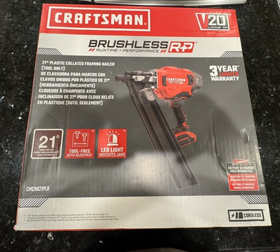 #ad Craftsman V20* BRUSHLESS RP 21 Degree Plastic Collated Framing Nailer CMCN621PLB $299.00