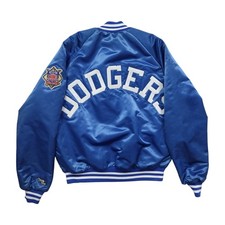 VTG 90s LOS ANGELES DODGERS CHALK LINE SPELL OUT SATIN JACKET SIZE M MADE IN USA