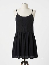 LOFT Women's Black Embroidered Halter Cami Dress Size XS Boho Summer Lined Mini