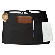 Server Aprons 3 Pockets Waitress Waiter Waist Women Men Black Half Apron