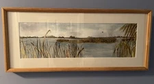 Original Watercolor Painting By NC Artist Stephen Sweet “ The Marsh” 11” X 26”