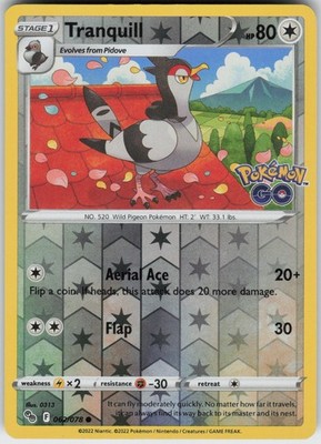 Tranquill Reverse Holofoil Pokemon GO 062/078