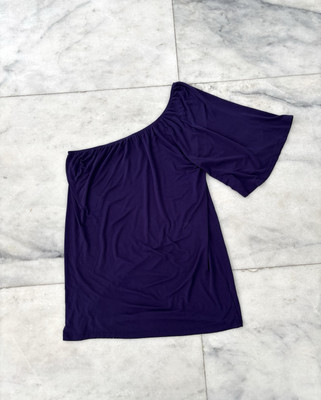 Y2K One Shoulder Dress Mini Purple Knit Relaxed Fit Women L Boho Festival USA