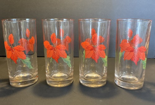 SET OF 4- Block Poinsettia HIGHBALL Glasses Tumblers Crisal Portugal READ - Picture 1 of 9