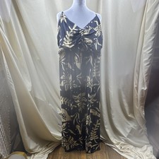 GAP Navy Beige Floral Maxi Dress Sleeveless Strappy V-Neck Jersey XXL