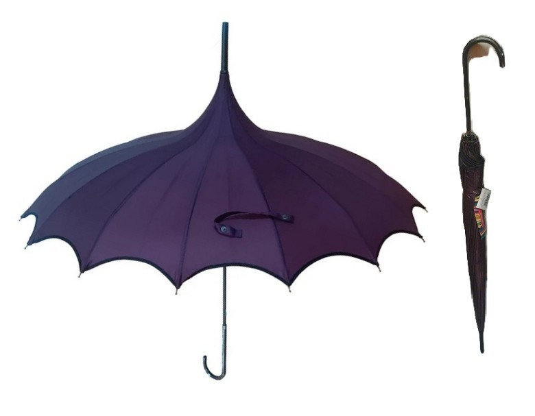 Soake Plum Purple Pagoda Scalloped Large Walk Stick Boutique Umbrella Brolley