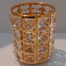 Gold Tone Metal Clear Crystal Cylinder Makeup Brush Holder