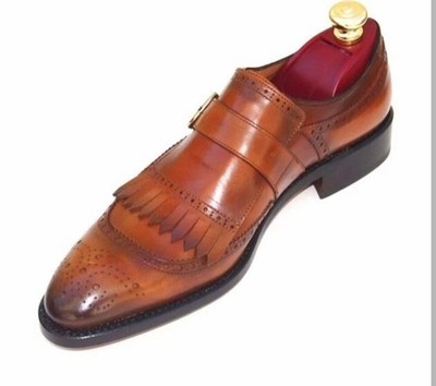 Tailor Made Brown Frings Monk Shoes CapToe Leather Formal Mens Leather shoes