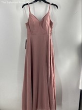 Azazie Womens Janine Dusty Rose Pink V-Neck A-Line Bridesmaid Dress Size Custom