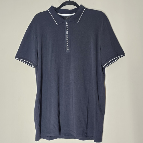 NWT Armani Exchange Men's Short Sleeve 1/4 Zip Collard Polo Shirt Blue XL