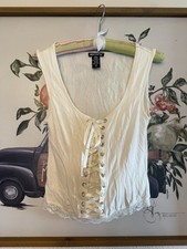 Coquette Lace Up Corset Style White Tank Top W Lace Border Size S Hot Topic
